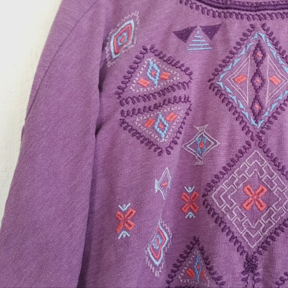 Sonoma Purple Western Sweatshirt Boho Aztec Embroidered Cowgirl Long Sleeve - Picture 3 of 11